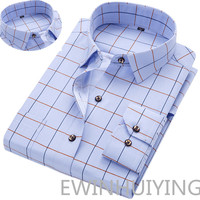 Moda gorąca sprzedaż męskie koszule z długim rękawem młody mężczyzna koreański, Slim koszule biznesowe Casual cały mecz Plaid kwadratowy kołnierzyk koszule